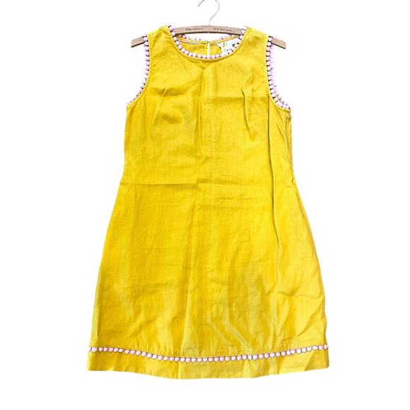 Boden Romaine Linen Pom-Pom Shift Dress Tuscan Sun Mustard Yellow Sz US 6 UK 10 - Picture 1 of 11